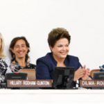 Hillary Rodham Clinton (left), with Brazilian President Dilma Rousseff and Trinidad and Tobago Prime Minister Kamla Persad-Bissessar at a UN event on gender equality.
