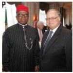 To mark Nigeria’s 53rd independence day, High Commissioner Ojo Uma Maduekwe hosted a reception. He’s shown with Finnish Ambassador Charles Murto.