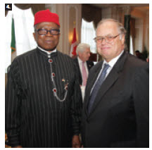 To mark Nigeria’s 53rd independence day, High Commissioner Ojo Uma Maduekwe hosted a reception. He’s shown with Finnish Ambassador Charles Murto. 