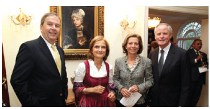 Austrian Ambassador Arno Riedel and his wife Loretta Loria-Riedel hosted a national day reception at their residence. From left, Swiss Ambassador Ulrich Lehner, Mrs. Loria-Riedel, Federica Lehner and Mr. Riedel.