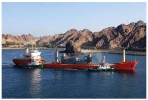 A vessel approaches an oil refinery in Fujairah, UAE. 