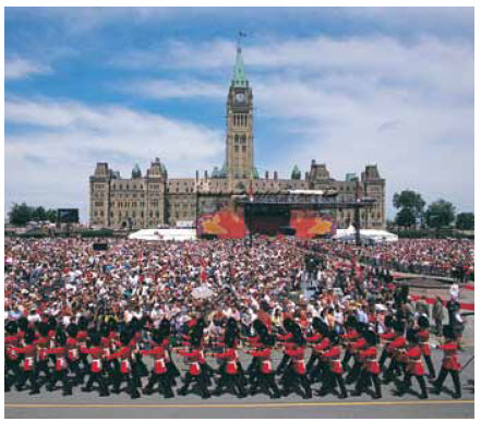 The day-long Canada Day celebration on Parliament Hill often draws crowds of more than 100,000 people.