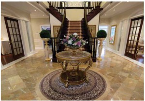 The stunning, high-ceiling front foyer greets visitors to the residence of Mohammed Saif Helal Al Shehhi and his wife, Aseela. 