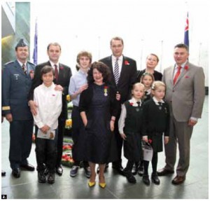 At Anzac Day, back row from left: Chief of Defence Staff Gen. Tom Lawson; Turkish Ambassador Tuncay Babali; Finlay Morrison, son of Adrian Morrison, deputy high commissioner of Australia; New Zealand High Commissioner Simon Tucker and his wife Penny and MP James Bezan. Front row: Cem Babali, Australian High Commissioner Louise Hand and Zara, Lucy and Violeta Tucker. (Photo: Sam Garcia) 