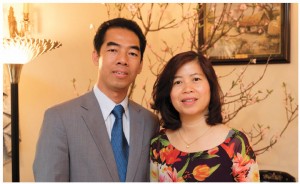 Ambassador To, with his wife, Tran Phi Nga, who wears an Ao Dai, a hand-painted silk dress traditional in Vietnam. 