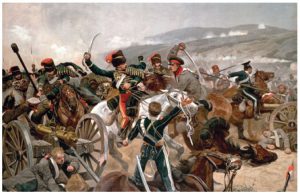 British cavalry charging against Russian forces at the Balaclava.