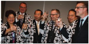 Japanese Ambassador Norihiro Okuda hosted a national day reception at the Westin Hotel. From left: MPs Alice Wong and Colin Mayers, Mr. Okuda, Trade Minister Ed Fast and MPs Chungsen Leung and Peter Braid (Photo: Ulle Baum)