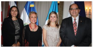 To mark the 193rd anniversary of the independence of Central America, the ambassadors and chargé d’affaires held a reception. From left, Costa Rican chargé d’affaires Eliana Villalobos Cardenas, Guatemalan Ambassador Rita Claverie Diazde Sciolli, Honduran Ambassador Sofia Cerrato and Salvadoran Ambassador Oscar Mauricio Duarte Granados. (Photo: Ulle Baum)