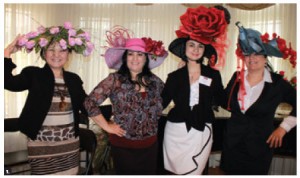 The European Heads of Mission Spouses’ Association (HOMSA) held an event to welcome new diplomats and their spouses at the home of Maria Yeganian, wife of the Armenian ambassador. From left: Indira Zhigalova (Kazakhstan), hat designer Emma Nersisyanm, Ms Yeganian and hat designer Gayane Nersisyan took part in a floral hat show by Montreal's Fleurs Glamour. (Photo: Ulle Baum)