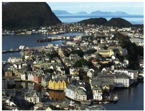 The city of Ålesund was completely rebuilt in the Art Nouveau style after a devastating fire in 1904 that left 10,000 people homeless.   