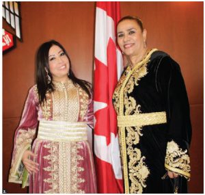 UAE Ambassador Mohammed Saif Helal M. al-Shehhi hosted a luncheon to mark the achievements of women in the Arab World. From left: Leila Gouchi, artist and songwriter, and Malika El Kaoukabi, sales representative for Royal Air Maroc, in Moroccan national dress. (Photo: Ulle Baum) 
