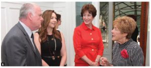 Sharon Johnston was presented the Because Mothers Matter Award at the 15th anniversary celebrations of HIPPY Canada (Home Instruction for Parents of Preschool Youngsters) at the home of Australian High Commissioner Tony Negus. From left, Australian Deputy High Commissioner Adrian Morrison, Marina Negus, HIPPY chairwoman Maureen Boyd and Sharon Johnston. (Mike Pinder)