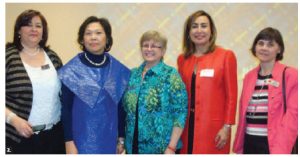 The International Women Club of Ottawa (IWCO) was invited to the Philippines embassy to learn about Filipino culture and cuisine. From left, Nermine Fouad, Philippines Ambassador Petronila Garcia, IWCO president Helen Souter, Rabea Elfeitori, wife of ambassador of Libya, and Lia Mazzolin. (Photo: Eric Tamayo) 