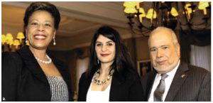 Armenian Ambassador Armen Yeganian and his wife, Maria, hosted a fundraising dinner in support of the Friends of the National Arts Centre Orchestra. Guests, from left, are Florence Saint-Léger Liautaud, mezzo-soprano Arminè Kassabian and Haitian Ambassador Franz Liautaud. (Photo: Lois Siegel)