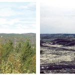 The Sudbury regreening effort is pictured here. The photo on the right shows the Coniston Hydro Road in 1981 and at left is the same road in 2008. (Photo: Nicole Marzok (ICLEI Canada))