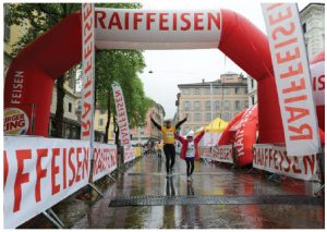 Finalists at the end of a walking competition in Lugano, Switzerland.