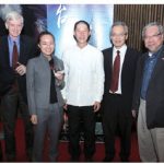 The Taipei Economic and Cultural Office (TECO), in collaboration with the National Arts Centre, presented Taiwan's famous Sword of Wisdom U-Theatre. From left, Simon Sung, executive director of information division at TECO; former MP David Kilgour; performer Li Sha Niu; music director Chih-Chun Huang; Frank Lin, acting representative at TECO, and Senator Thanh Hai Ngo. (Photo: Sam Garcia)