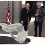 Artist Eric Fischl shows U.S. Ambassador Bruce Heyman his sculpture, Tumbling Woman, which was inspired by the events of 9/11. (Photo: Embassy of the United States)