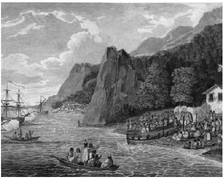 The launch of the North-West America at Nootka Sound, 1788. (Photo: John Meares)