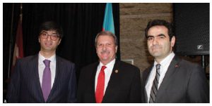 The Embassy of Azerbaijan celebrated World Azerbaijani Solidarity Day with members of the diaspora from Ottawa, Montreal and Toronto at Ottawa City Hall. From left: Azerbaijani chargé d’affaires Ramil Huseynli, MPP Jack MacLaren and Turkish Ambassador Selçuk Ünal. (Photo: Ülle Baum)