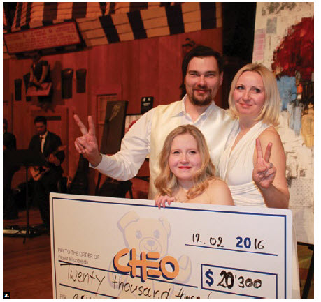 Alpha Art Gallery presented a Valentine Gala fundraiser at the Museum of History in support of the CHEO Foundation. From left, Alpha Gallery director Edith Betkowski, her husband, artist Dominik Solokowski, and daughter, Emilia, 20, who has had several surgeries at CHEO. (Photo: Ülle Baum)