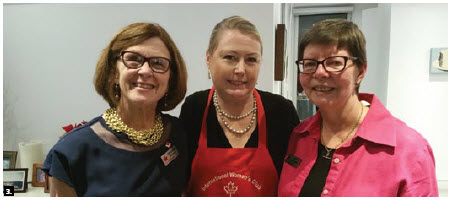 Penny Tucker, wife of former New Zealand High Commissioner Simon Tucker, showed her appreciation to the International Women’s Club of Ottawa by organizing a wine and cheese tasting. From left, Deborah Watkins, Tucker and Sue Roeterink. (Photo: Nermine Fahmy)