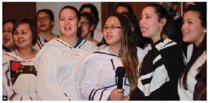 Eleonore Wnendt, wife of German Ambassador Werner Wnendt, with the International Women's Club of Ottawa, hosted an authentic evening of Inuit culture featuring dance, music, throat-singing and northern sports performed by 30 young students from Nunavut Sivuniksavut school. (Photo: Ülle Baum) 