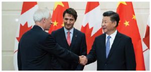 After his visit to China, Prime Minister Justin Trudeau announced that the two countries signed 56 trade deals worth $1.2 billion. From left, Foreign Minister Stéphane Dion, Trudeau and Xi Jinping. (Photo: Global Affairs Canada)