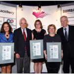The Professional Association of Foreign Service Officers held its annual awards evening at the Shaw Centre. From left, recipient Mona Yacoub, Citizenship Minister John McCallum, recipients Jacqueline Kalisz and Brigitte Fournier and Foreign Minister Stéphane Dion. (Photo: Gordon King)