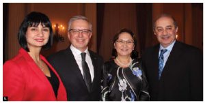  Kazakh Ambassador Konstantin Zhigalov and his wife, Indira Zhigalova, hosted a reception for the 25th anniversary of Kazakhstan’s independence day at the Fairmont Château Laurier Hotel. From left, Maria Yeganian, Zhigalov, Zhigalova and Armenian Ambassador Armen Yeganian. (Photo: Ülle Baum)