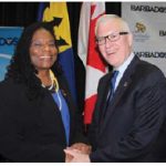 Barbadian High Commissioner Yvonne Walkes, left, hosted a reception at City Hall to mark the 50th anniversary of the independence of Barbados. Roy Norton, Chief of Protocol of Canada attended. (Photo: Ülle Baum)