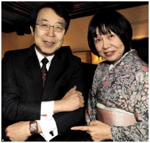 Japanese Ambassador Kenjiro Monjii and his wife, Etsuko, hosted a chamber concert followed by a buffet dinner at their residence as a fundraiser in support of the Friends of the National Arts Centre Orchestra. Here, the ambassador is showing off his instrument cufflinks. (Lois Siegel)