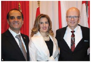 Sami Haddad, counsellor and chargé d'affaires for Lebanon, and his wife, Nadia, hosted a national day reception at the St. Elias Centre. Geoff Regan, Speaker of the House of Commons, right, attended. (Photo: Ülle Baum) 