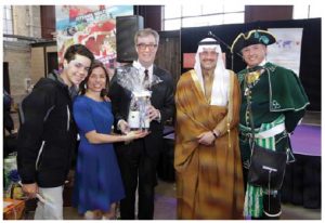 Event goers from left, Daniel Fonseca Cerrato, son of Honduran Ambassador Sofia Cerrato, Ambassador Cerrato, Mayor Jim Watson, Saudi Ambassador Naif Bandir A. Al Sudairy and town crier Daniel Richer. (Photo: Sam Garcia)