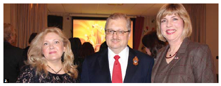 Tamilya Akhmetzhanova, left, Russian Ambassador Alexander Darchiev and Elizabeth Aubin, right, chargé d'affaires at the U.S. embassy, took part in Victory Day celebrations. 