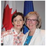 Estonian Ambassador Gita Kalmet (left) stands with Alexandra Bugailiskis, assistant deputy minister for Europe at Global Affairs Canada, at a reception hosted by the Estonian embassy at the Canadian Museum of Nature to mark Estonia’s presidency of the Council of the European Union. The event included an exhibition by Estonian fashion designer Anu Hint. (Photo: Ülle Baum)