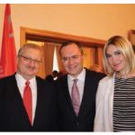Russian Ambassador Alexander Darchiev (left) hosted a national day reception at the embassy. He’s shown with Dimitry Basik, counsellor and chargé d'affaires of Belarus and his wife, Elizaveta. (Photo: Ülle Baum)