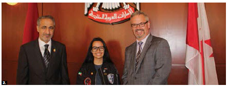 UAE Ambassador Mohammed Saif Helal Al Shehhi hosted a reception at the embassy to present 15-year-old Alia Al Mansoori, winner of the UAE "Genes in Space Competition," with her award. From left: Al Shehhi, Al Mansoori and Sylvain Laporte, president of the Canadian Space Agency. (Photo: Ülle Baum)