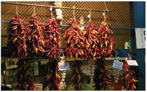 A stall at the “Great Market Hall” in downtown Budapest, selling the peppers used to make Hungary's world-famous spice, paprika. 