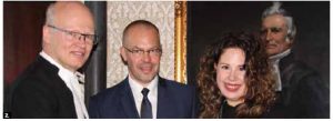 House of Commons Speaker Geoff Regan and EU Ambassador Peteris Ustubs hosted an awards ceremony in Parliament in honour of the EU-Canada Young Journalist Fellowship. From left: Regan, Ustubs, and Marie-Danielle Smith, one of three winners. (Photo: Ülle Baum) 