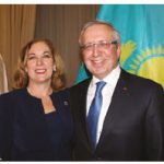 Kazakh Ambassador Konstantin Zhigalov and his wife, Indira Zhigalova, hosted a reception at the Fairmont Château Laurier to mark their country’s independence. The ambassador is shown here with MP Kim Rudd, assistant parliamentary secretary to the minister of natural resources and Zhigalov. (Photo: Ülle Baum)