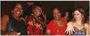 The Ottawa Diplomatic Association’s annual Diplomatic Ball took place at the Westin Hotel. From left: Eula Anyiwo, South African High Commissioner Sibongiseni Yvonne Dlamini-Mntambo, Zimbabwean High Commissioner Florence Zano Chideya and Honduran Ambassador Sofia Cerrato on the dance floor. (Photo: Ülle Baum) 