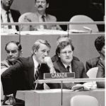 When Brian Mulroney, shown at the United Nations with then-ambassador Stephen Lewis, was prime minister of Canada, he convinced the Commonwealth to impose sanctions against apartheid and securing future South African president Nelson Mandela's release from prison. (Photo: UN)