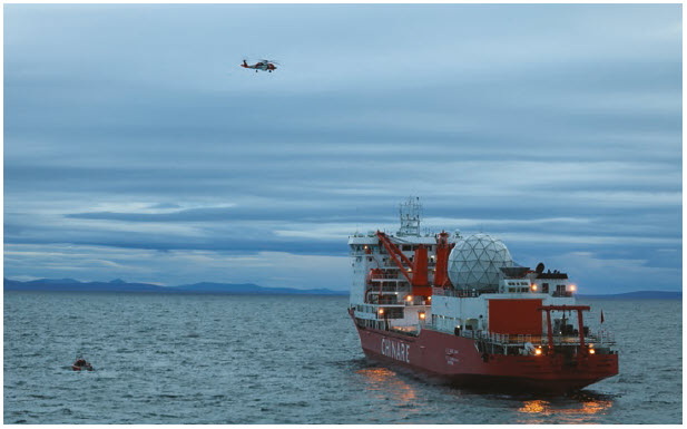Xue Long, a Chinese icebreaker, explores waters 15 nautical miles from Nome, Alaska, in 2017. China’s Arctic policy involves more than just the Northern Sea Route — it reaches right across North America, as well.  (Photo: U.S. Coast Guard photo)