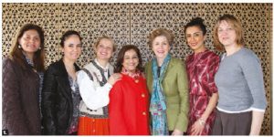 Karima Eboo, wife of the Aga Khan Development Network's resident representative, welcomed members of the Diplomatic Hospitality Group and International Women's Club for a tour of the Global Centre for Pluralism and the Delegation of the Ismaili Imamat. From left: Hala Elhusseiny Youssef (Egypt), Lerzan Unal (Turkey), Inara Eihenbauma (Latvia), Karima Eboo, Susan McKnee, Aynur Huseynli (Azerbaijan) and Irena Urbutyte-Pranckeviciene (Lithuania). (Photo: Ülle Baum)