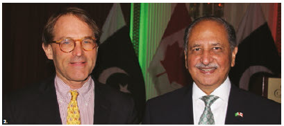 Pakistani High Commissioner Tariq Azim Khan, right, hosted a national day reception at the Château Laurier. He's shown with Matthew G. Boyse, minister-counsellor, U.S. embassy. (Photo: Ülle Baum) 