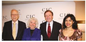 The national capital branch of the Canadian International Council (CIC) hosted a talk by Bob Rae on the Rohingya crisis. From left: Paul Heinbecker, former Canadian ambassador to the UN; Margaret Huber, president of CIC’s national capital branch and former ambassador; Allan Rock, former Liberal minister of justice, health and industry, diplomat and president of the University of Ottawa; and Nadia Haim, PhD candidate at Carleton University. (Photo: Ülle Baum)