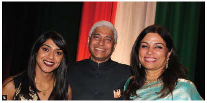Indian High Commissioner Vikas Swarup, centre, and his wife, Aparna, hosted a reception to mark the 71st anniversary of India’s independence. MP Bardish Chagger, left, attended. (Photo: Ülle Baum)