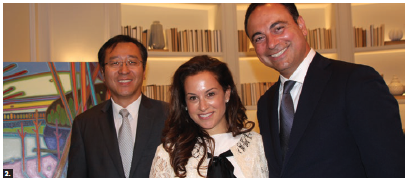 An evening of art by Darlene Kulig took place at the Mizrahi presentation gallery in support of the Ottawa Hospital Foundation. From left: Yang Yundong, counsellor at the Chinese embassy; Toronto-based developer Sam Mizrahi and his wife, Micki. (Photo: Ülle Baum)
