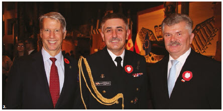 Polish Ambassador Andrzej Kurnicki hosted a reception and concert at the Canadian Museum of History to mark Poland's National Independence Day and the 100th anniversary of Poland regaining its independence. From left: MP Andrew Leslie, Krzysztof Ksiazek, Poland’s defence, military, naval and air attaché and Kurnicki. (Photo: Ülle Baum) 